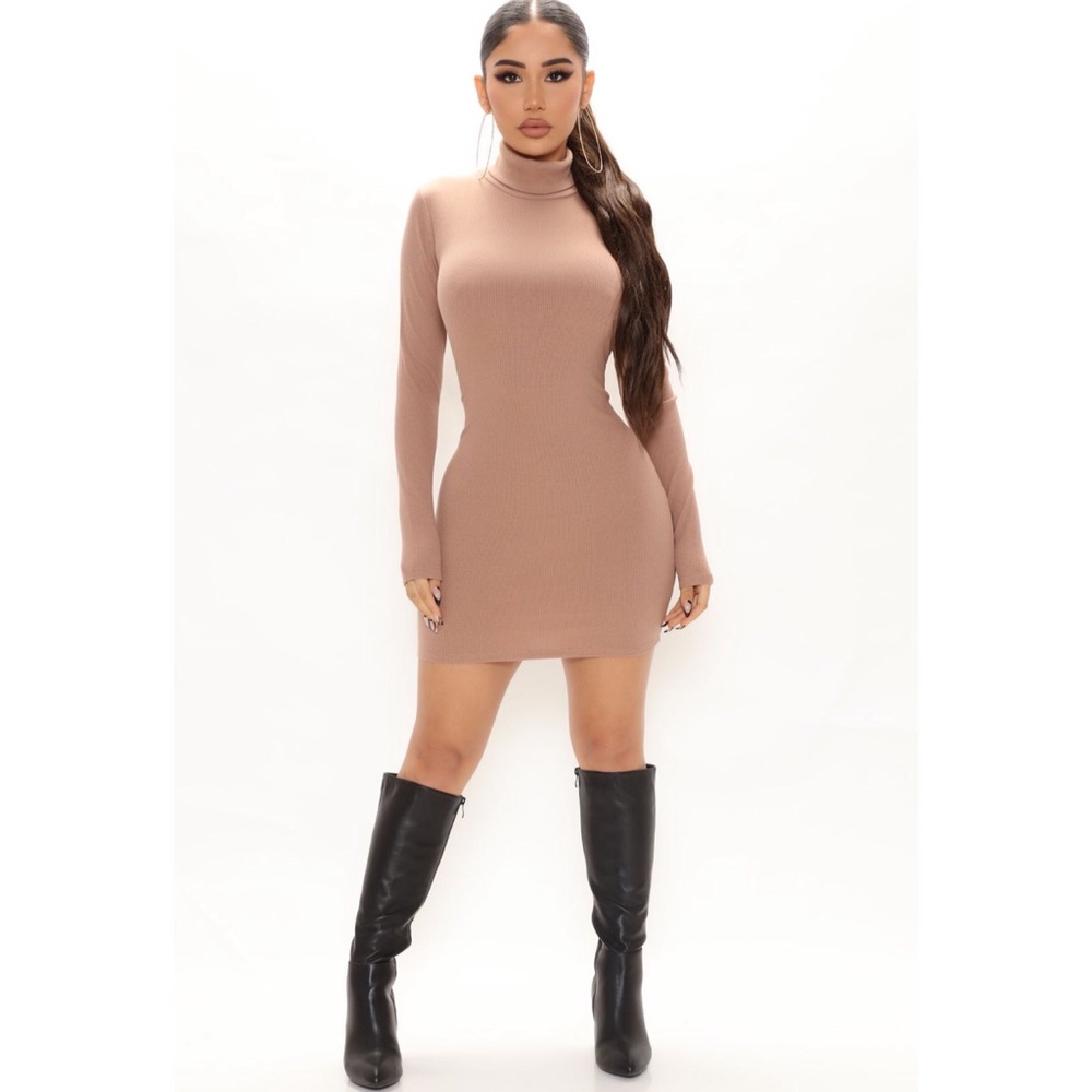 Tan Turtleneck Dress